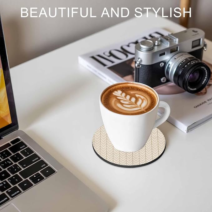 Simple Line Linen Texture Coasters Set of 4, Non-Slip Cup Coaster Mat - Image 7