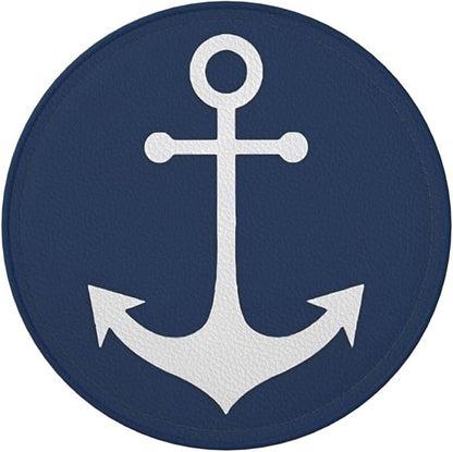 White Nautical Anchor On Navy Blue Premium Leather Coasters - Image 4