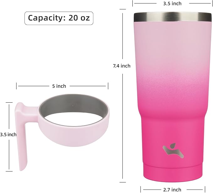 Konokyo 20 oz Tumbler with Handle and Straw, Insulated Travel Mug | Cherry; - Image 4