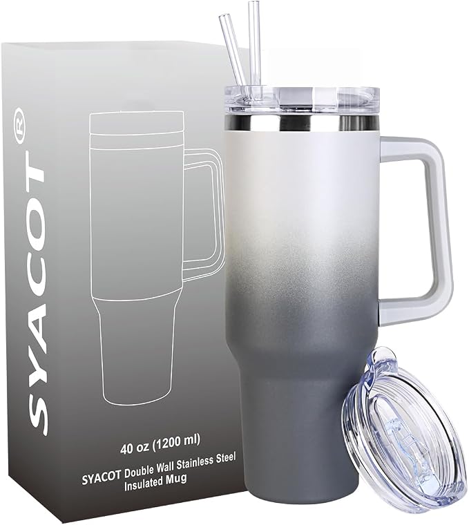 SYACOT 40 oz Tumbler with Handle and Straw Stainless Steel Insulated Tumbler by SYACOT