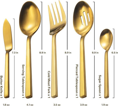 Alata Cube Gold 45-Piece Flatware Set, Forged Cutlery Set, Matte Gold - Image 5