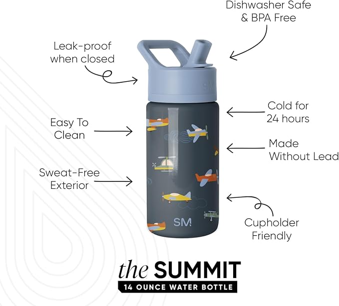 Simple Modern Kids Water Bottle & Toddler Cup | 14oz | Airplane | Insulated - Image 2