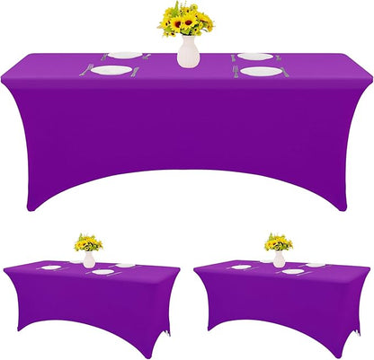 HAISIWLKJ 3 Pack Table Cloth 8ft Purple Tablecloths for Rectangle Folding Table Spandex Fitted Stretch Table Cover Wrinkle Resistant Washable Table Protector for Party, Wedding, Banquet, Festival.