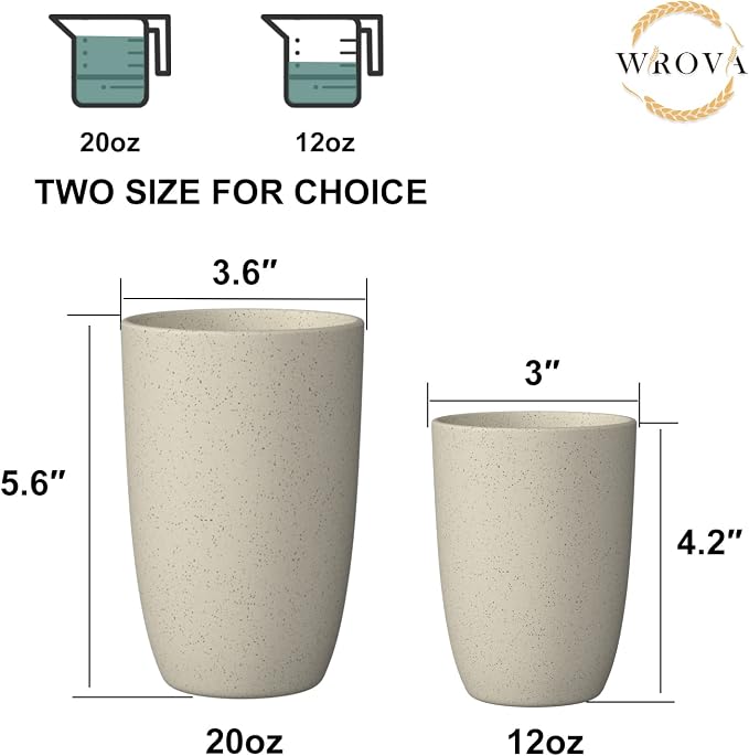 Wrova Wheat Straw Cups 8 PCS Good Alternative to Plastic Reusable Cups 20 oz - Image 3
