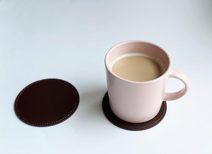 Set of 6 Leather Coasters, Round Coasters - Image 3