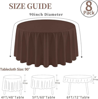 8 Pack Round Tablecloth 90 Inch Brown Tablecloth for Round Tables, Washable Polyester Table Cloth Stain and Wrinkle Resistant Decorative Table Cover for Wedding Party Dining Banquet