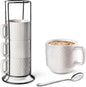 Large Coffee Mug Set of 4 with Stand and Spoons – 14oz Heavy Duty Ceramic Cups by SPIPER