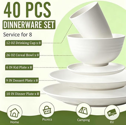 40 PCS Wheat Straw Dinnerware Sets, Service - Image 2