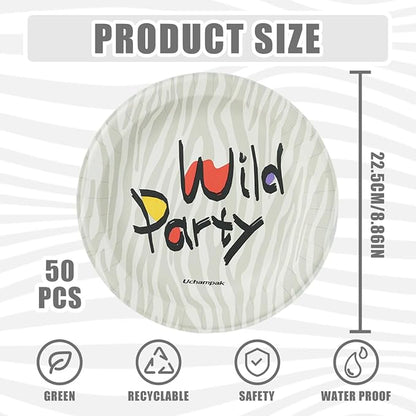 50 Pack Disposable Paper Plates, 8.86 Inch Heavy Duty Disposable Plates Party Plate Microwavable Plates Decorative Plates For Everyday Breakfast, Lunch & Dinner Meals (Zebra Stripe)