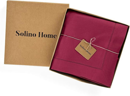Solino Home Linen Beet Tablecloth 60 x 132 Inch - Classic Hemstitch, 100% Pure Linen Rectangular Tablecloth - Machine Washable Table Cloth for Valentines, Easter