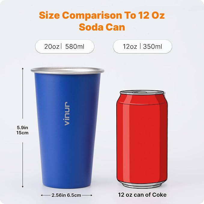 VINUR Stainless Steel Cups-20 oz Stackable Metal Drinking Glasses 6 Pcs | 20 oz - Image 3