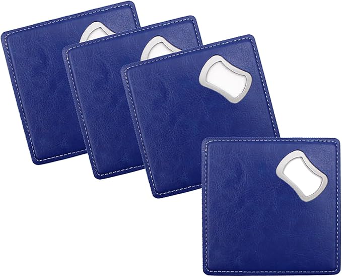 PU Leather Drink Coaster with Bottle Opener Stainless Steel Bartender Beer by CJKDXDH