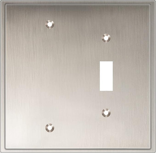 Henne Bery Soft Modern Decorative Wall Plate Switch Plate Outlet Cover (Blank/Toggle, Satin Nickel)