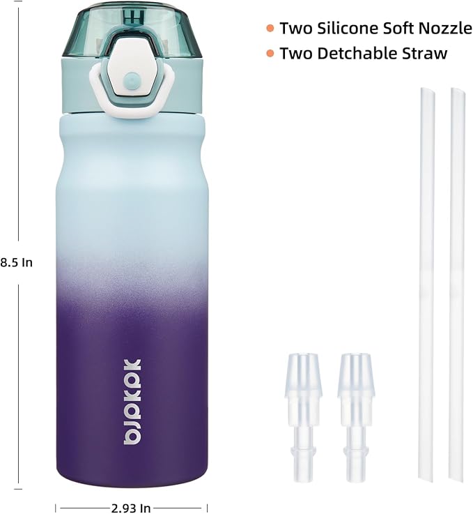 BJPKPK 18 oz Water Bottle with Straw & Handle, Insulated Stainless Flask | Leak - Image 4