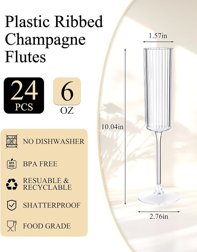 Ciaell 24 Pack Plastic Champagne Flutes - Image 2