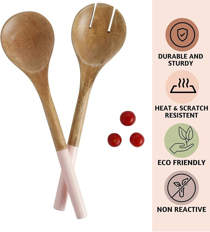 Folkulture Salad Servers or Salad Tongs, Wooden Utensils - Image 2