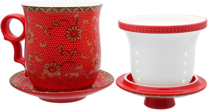 Porcelain Tea Cup with Infuser Lid and Saucer Sets - Image 4