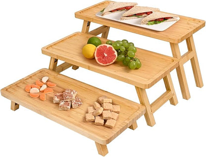 GEHE Natural Bamboo Cupcake Stand, Foldable 3 Tier Cupcake Display Stand Tower, Dessert Table Serving Tray for Birthday/Wedding/Christmas/Party, Charcuterie Boards
