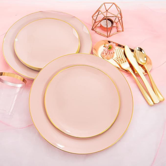 LIYH 180 Pcs Pink Plastic Plates - Image 7
