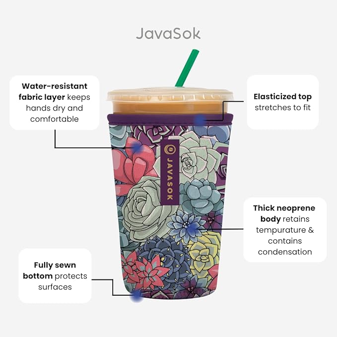 Sok It JavaSok Iced Coffee & Cold Soda Insulated Neoprene Cup Sleeve (Blue Ridge, Large: 30-32oz)