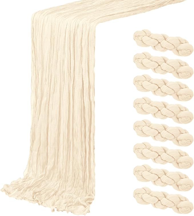 8 Pack Ivory Cheesecloth Table Runner 20 x 120 inch Gauze Table Runners 10 FT by ACSUIT