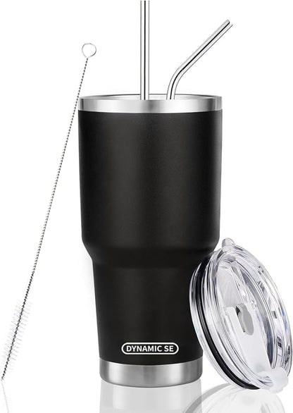 D·S 30 oz Black Tumbler with Straw and Lid Insulated Travel Coffee Mug | Double by D%C2%B7STUMBLER