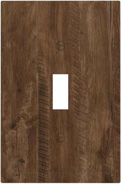 Decorative Light Switch Cover Brown Rustic Wood Grain Farmhouse 1 Gang Wall Plate Cover Single Toggle Outlet Covers Switchplate Electrical Faceplate for Cabin Bedroom Decor（2 Pack）