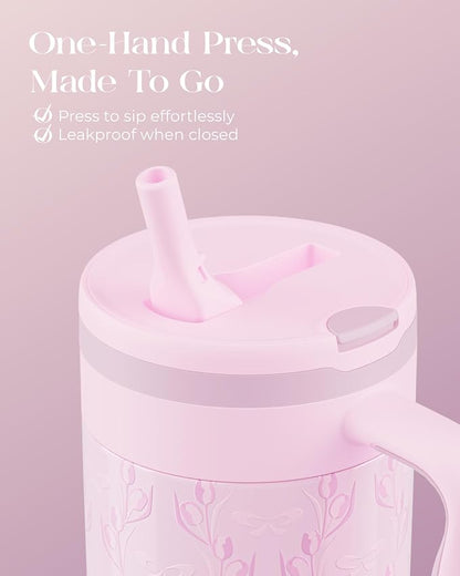 40 oz Insulated Tumbler with Handle and Push-Button Straw Lid, Stainless Steel - Image 3