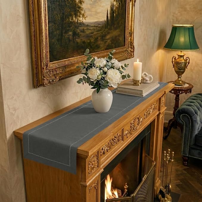 Signature Linen™ by D'Moksha Charcoal Grey Table Runner 60 Inches, 100% Pure by DMokshaHomes