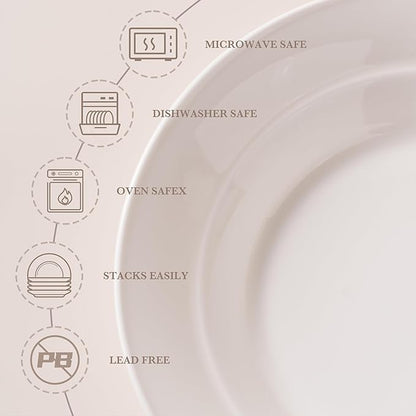 Ceramic Pasta Bowls Set of 4, 13.5oz/22oz Wide Rim Porcelain Soup Bowls - Oven & Dishwasher Safe, Lead-Free Dinnerware for Italian Pasta, Salad, Family Dining (White)