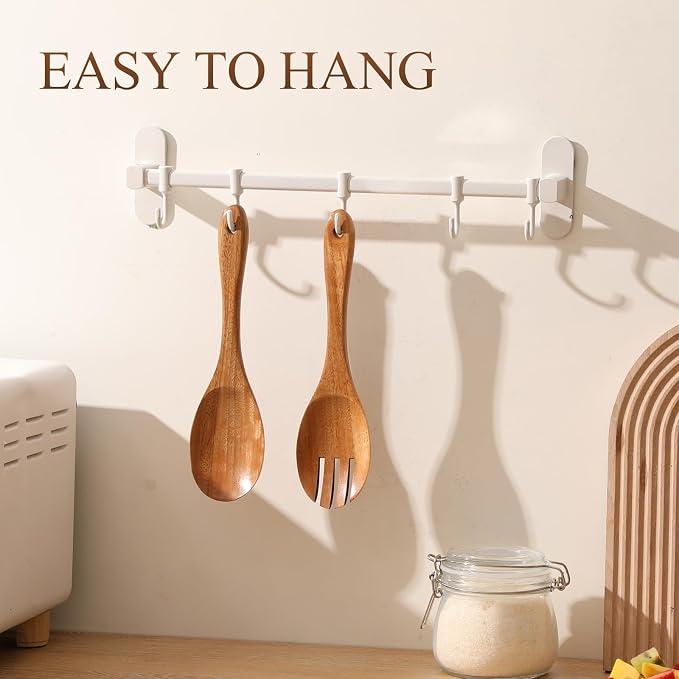 Acacia Wood Salad Server Set, Serving Utensils 10.4 Inch | Wooden Spoon and - Image 7