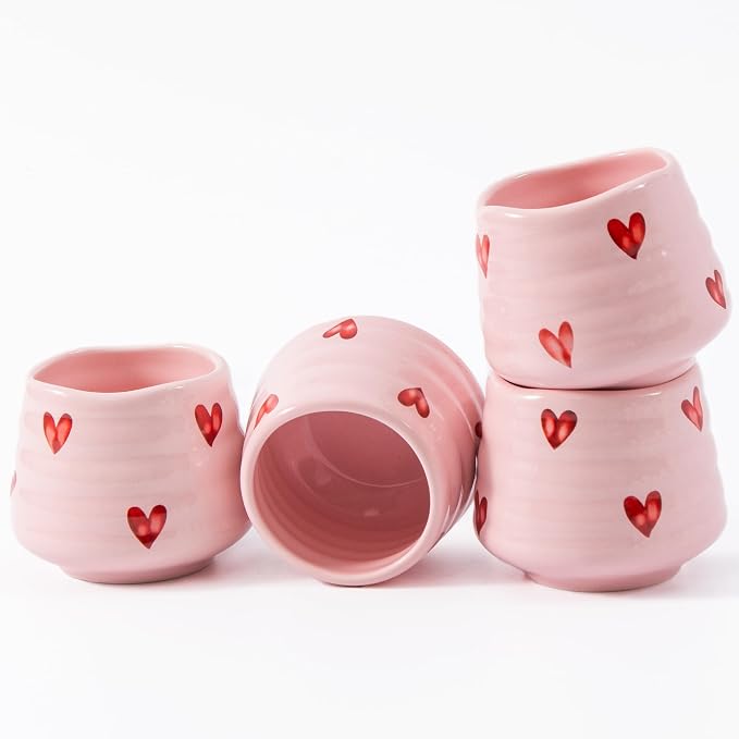 4pcs Japanese Tea Cup Set – Mini Size Cup 5OZ Ceramic Matcha Cup, Handless by YumiPLUS