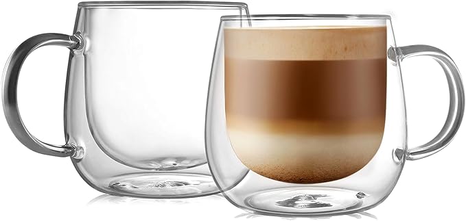 CNGLASS 16oz Double Walled Glass Coffee Mugs, Large Clear Coffee Cups by CNGLASS