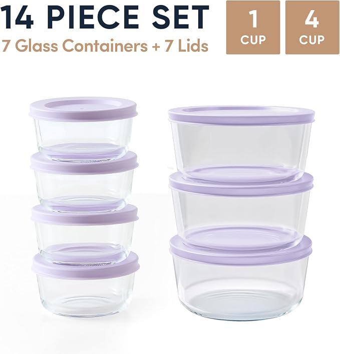 14-Piece Glass Food Storage Containers Set | 1-Cup & 4-Cup, Leakproof | - Image 2