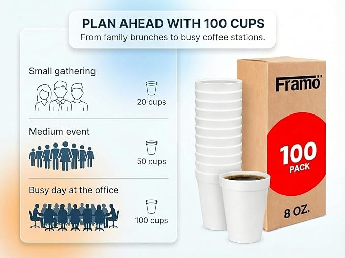 Framo 8 Oz Foam Cups Lightweight Insulated Cups - Image 2