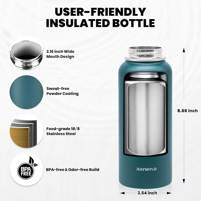 RAYMYLO Insulated Water Bottle 32 oz, Triple Wall Vacuum Stainless Steel | - Image 5
