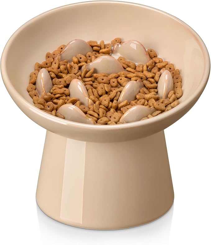vancasso Ceramic Slow Feeder Cat Bowl, 6.25 Inch Elevated Cat Slow Feeder Bowl by vancasso