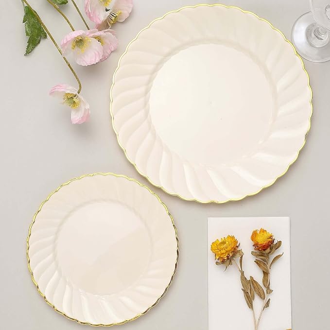 Efavormart 10-Pack 10" Ivory Vintage Plastic Dinner Plates - Image 5