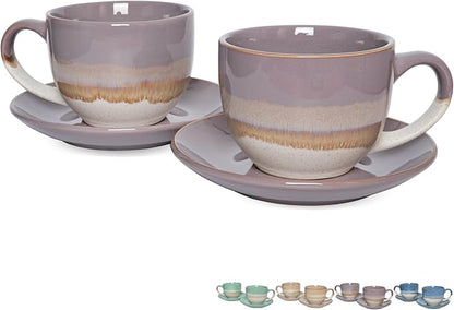 Bosmarlin Ceramic Cappuccino Cup and Saucer Set of 2, 10 Oz, Coffee Cups by Bosmarlin