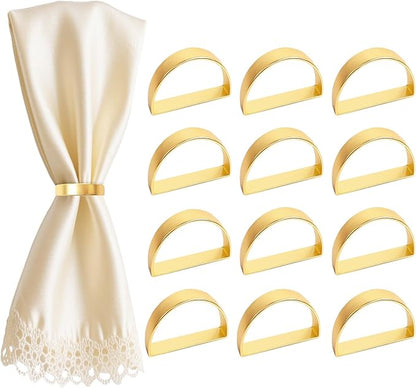 Gold Napkin Rings, Thanksgiving Christmas Napkin Rings Set of 12, Nickel-Plated Steel Table Decor for Festival Party - Horseshoe Shape
