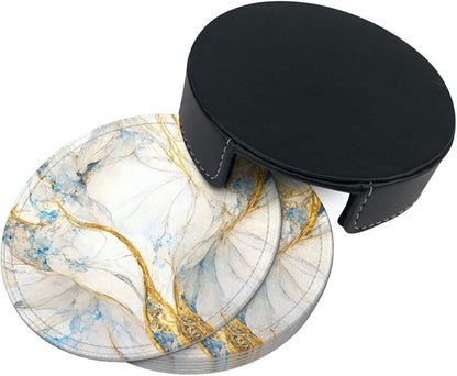 6 Pcs Abstract Luxury Blue Gold White Colors Marble Leather Coasters - Image 5