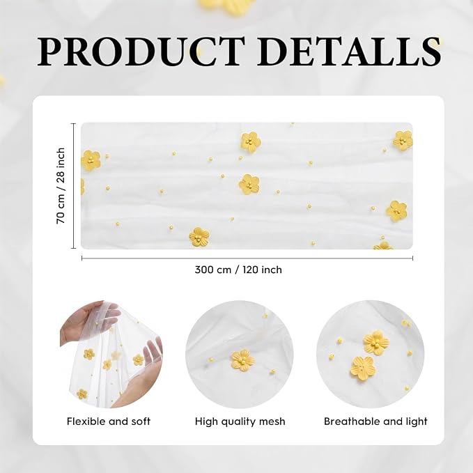 Artoid Mode Yellow Flower Pearl White Gauze Table Runner 10FT 6PC, Seasonal - Image 7