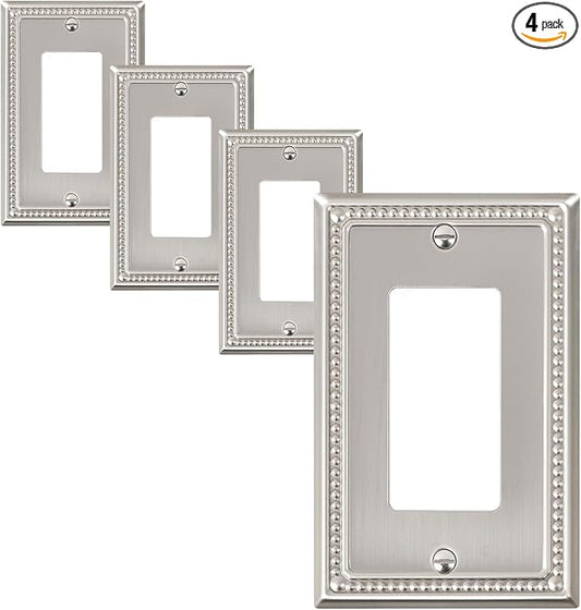 4-Pack Decorator Outlet Cover Plate, Decorative Switch Plates and Outlet Covers, Brushed Nickel Metal Wall Plates for Electrical Outlets, Receptacle, GFCI Outlet, Dimmer Switch