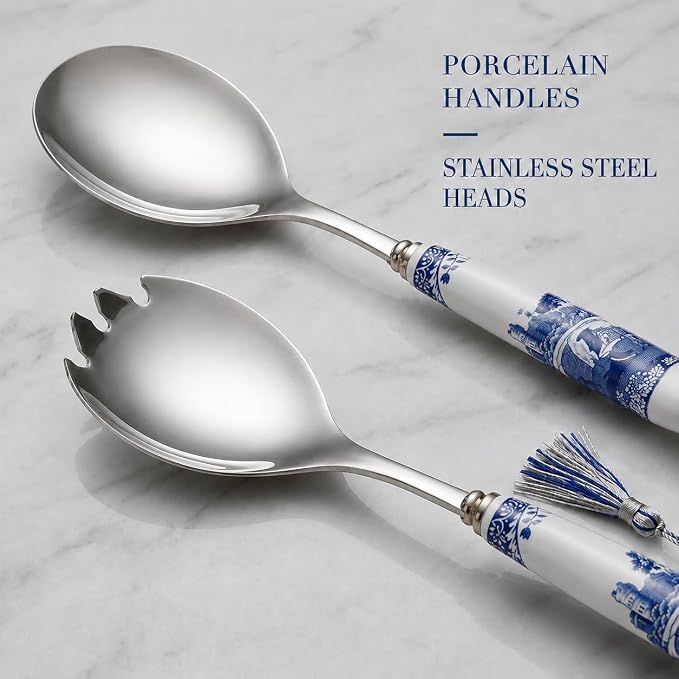 Spode Blue Italian Collection Salad Servers | 2 Piece Spoon and Fork Set | 10 - Image 3