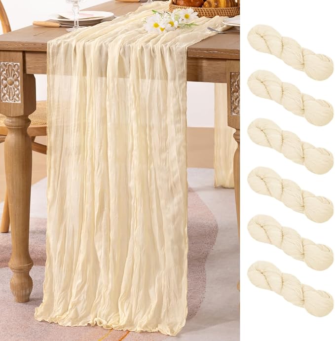 6 Pack Beige Cheesecloth Table Runner 10ft Boho Rustic Gauze Runner | by MLMC