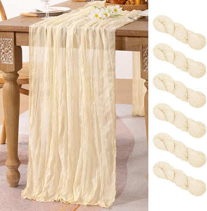 6 Pack Beige Cheesecloth Table Runner 10ft Boho Rustic Gauze Runner | by MLMC