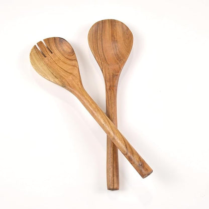 The Fine Living Co. Acacia Salad Servers, 11 Inches, Natural | Handcrafted by TheFineLivingCompany