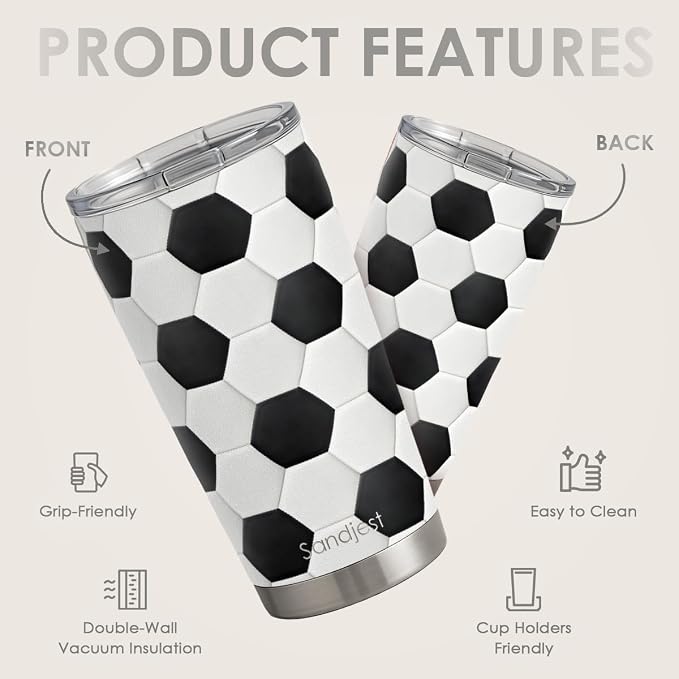 SANDJEST Soccer Tumbler 20oz Stainless Steel Insulated, Travel Coffee Cup - Image 2