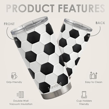 SANDJEST Soccer Tumbler 20oz Stainless Steel Insulated, Travel Coffee Cup - Image 2
