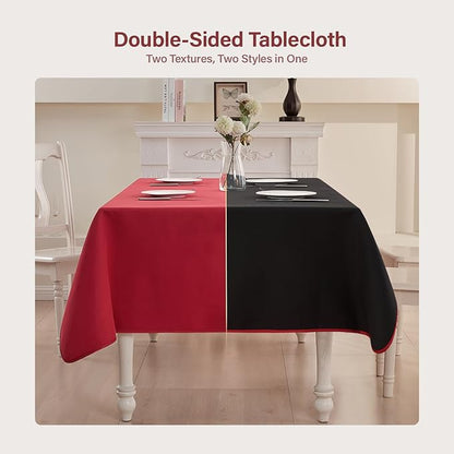 BALCONY & FALCON Rectangular Table Cloth Water Resistant Washable Double-Sided Usable Peach-Skin Fabric Tablecloth for Weddings Holidays Dining Banquets Gardens(Black and Red, 57x118)